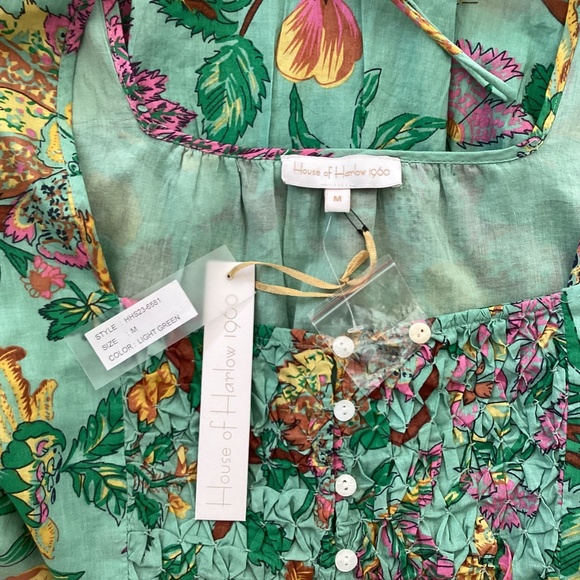 House of Harlow 1960 Puff Sleeve Mint Green Floral Ruffled Tiered Mini Dress - Picture 9 of 16